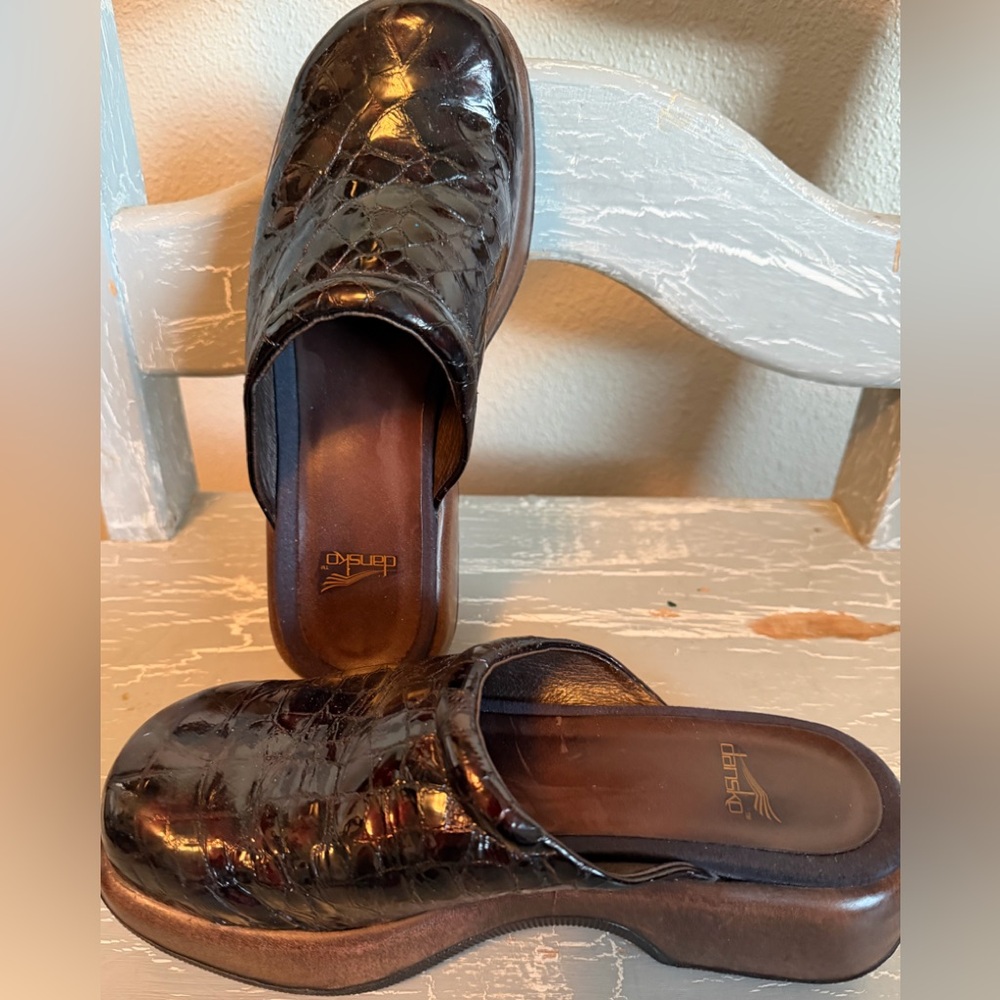Dansko Brown Croc-Embossed Slide Clogs